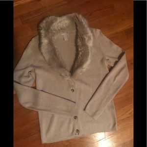 Banana Republic faux fur Collar Cardigan Sweater.